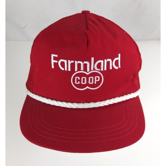 Vintage Farmland COOP Red Mesh Back Corded Snapback Baseball Cap Trucker Hat USA - Picture 2 of 7